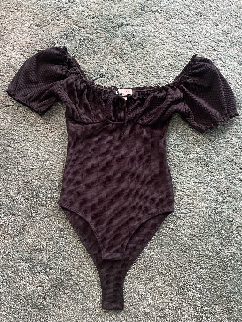 Black Puffy Sleeve Middle Cutout Bodysuit